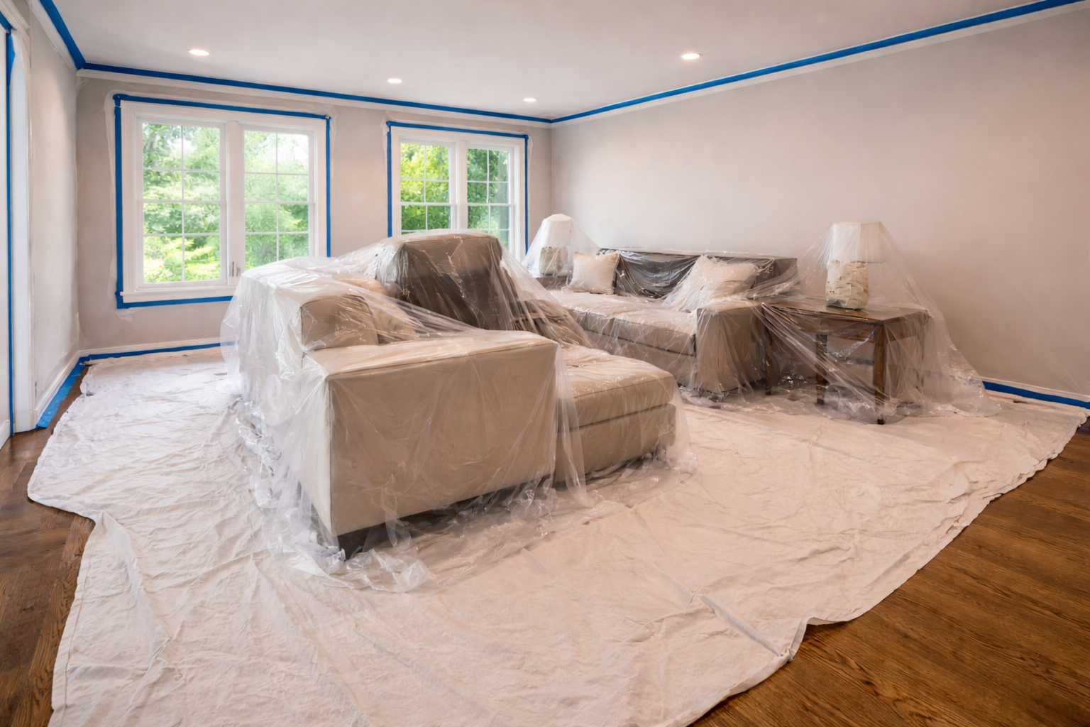 Room prep with drop cloths and protection